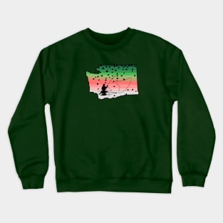 Rainbow Trout Fly Fish Washington State Map Fly Fishing Fisherman Gifts Crewneck Sweatshirt